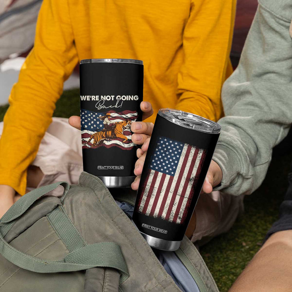 We're Not Going Back Kamala Harris 2024 Election Tumbler Cup Childless Cat Lady Vintage Western American Flag TB10 Print Your Wear