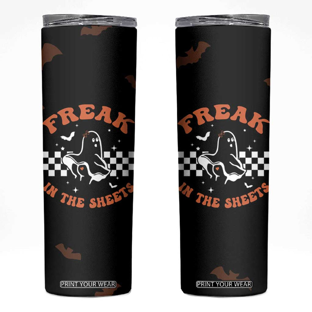 Funny Halloween Ghost Skinny Tumbler Freak in the Sheets Spooky Vibes TB10 Black Print Your Wear