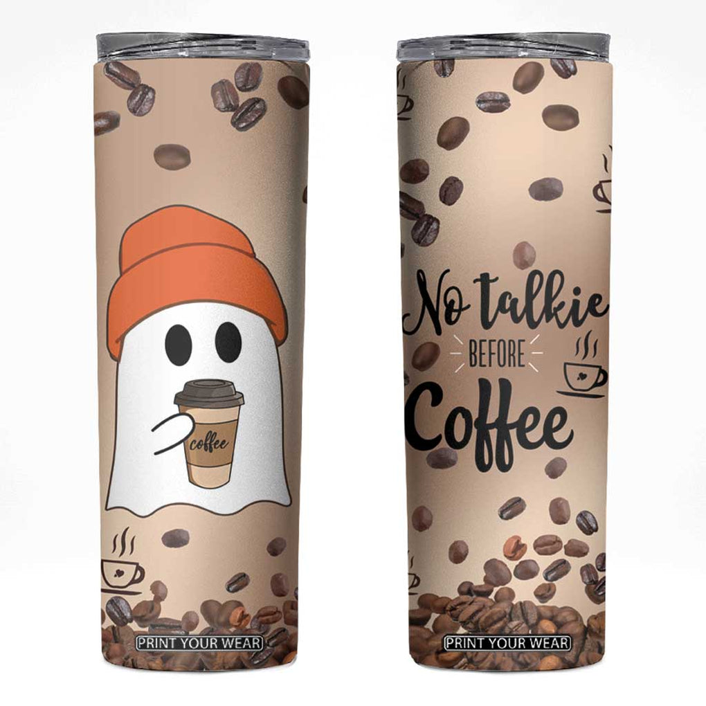 Gnome Drinking Coffee Skinny Tumbler Funny Halloween Coffee Lover TB10 Brown Print Your Wear