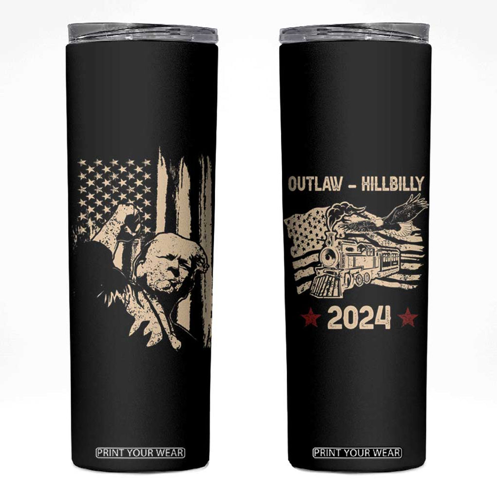 Trump Vance 2024 Skinny Tumbler I'm Voting For The Outlaw And The Hillbilly American Flag Vintage TB10 White Print Your Wear