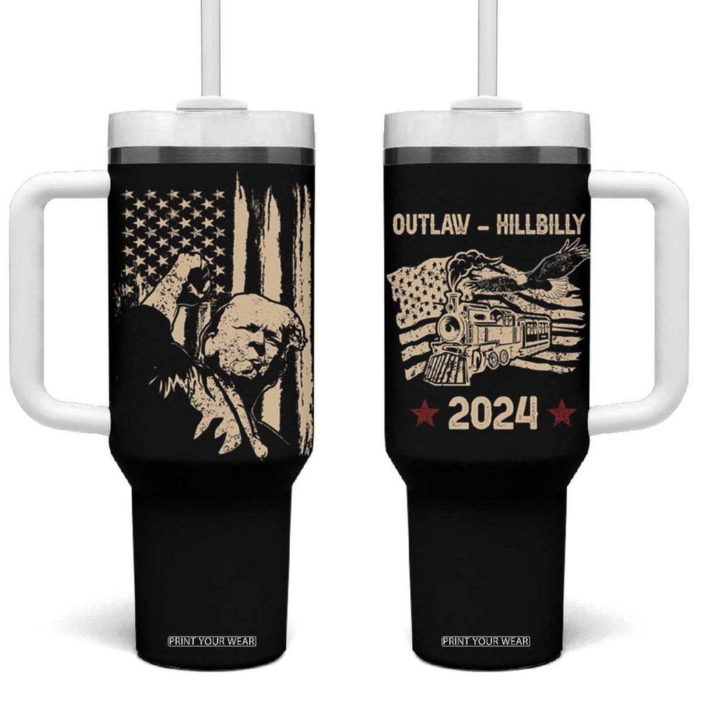 Trump Vance 2024 Tumbler With Handle I'm Voting For The Outlaw And The Hillbilly American Flag Vintage TB10 One Size: 40 oz White Print Your Wear