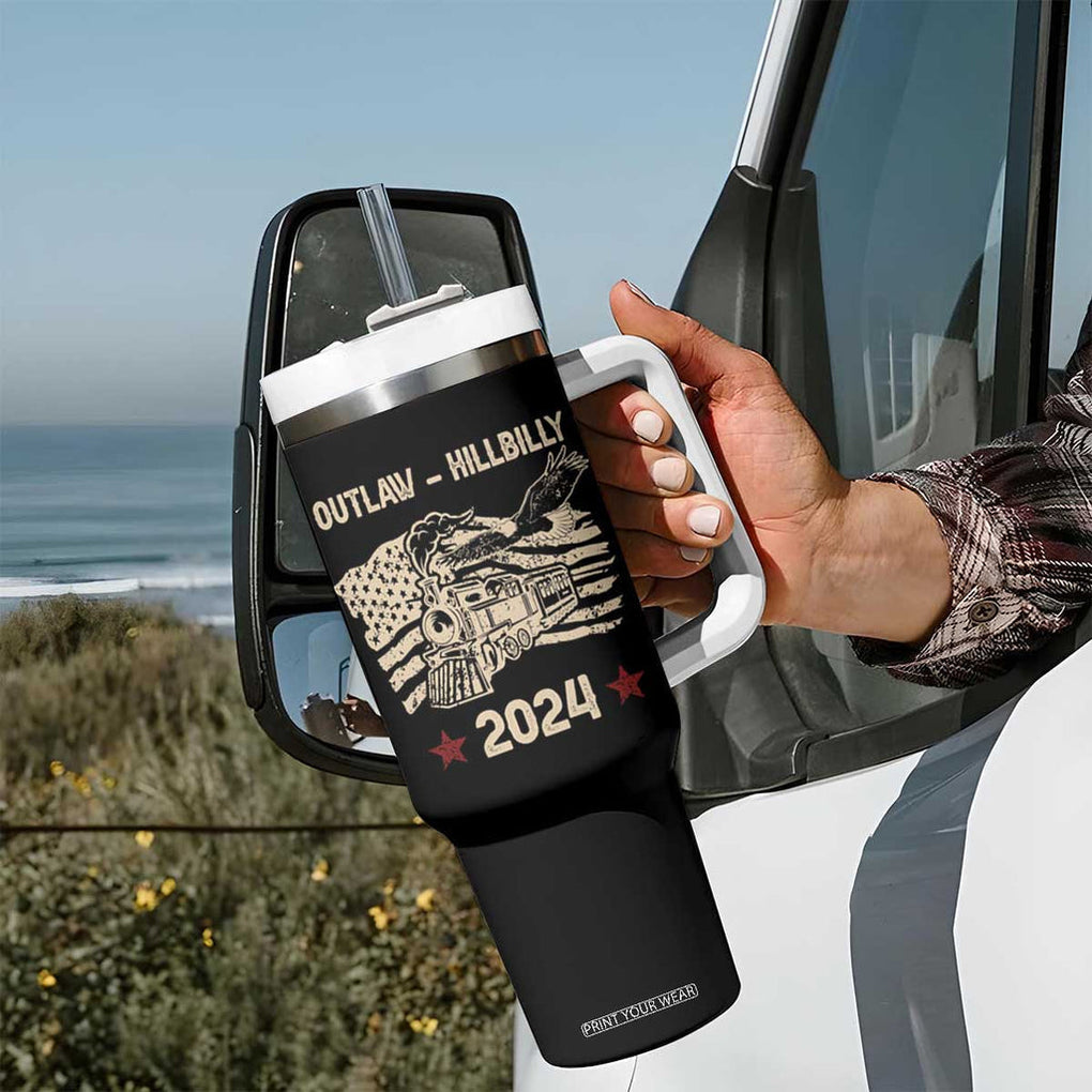 Trump Vance 2024 Tumbler With Handle I'm Voting For The Outlaw And The Hillbilly American Flag Vintage TB10 Print Your Wear