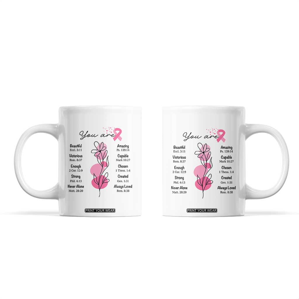 Breast Cancer Survivor Gift Coffee Mug Pink Ribbon Bible Verse Christian Faith Gift For Women TB10 White Print Your Wear