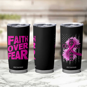 Breast Cancer Awareness Tumbler Cup Christian Gift Pink Ribbon USA Flag Sunflower Faith Over Fear TB10 Print Your Wear