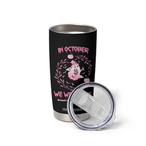 Cute Ghost Halloween Breast Cancer Awareness Tumbler Cup In October We Wear Pink TB10 Print Your Wear