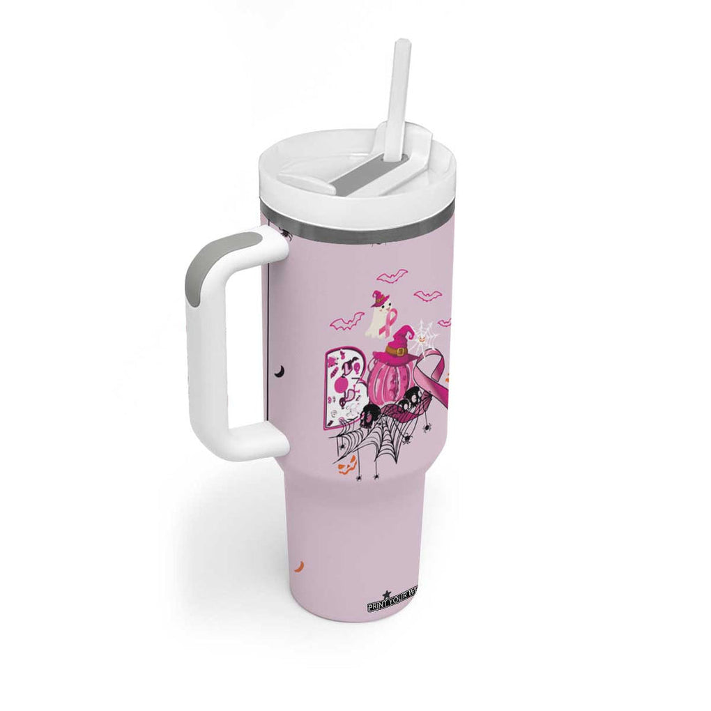 Pink Ghost Halloween Tumbler With Handle Funny Breast Cancer Ribbon TB10 Print Your Wear