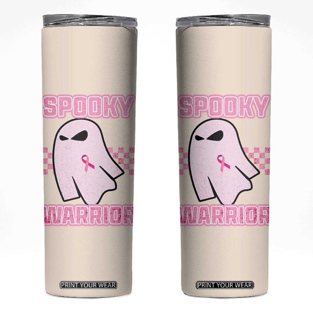 Breast Cancer Awareness Skinny Tumbler Pink Ribbon Boojee Halloween Spooky Warriror TB10 Beige Print Your Wear