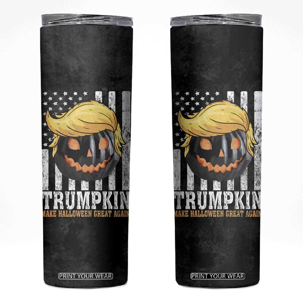 Halloween Trumpkin Skinny Tumbler President Donald Trump 2024 Make Halloween Great Again US Flag TB10 Black Print Your Wear