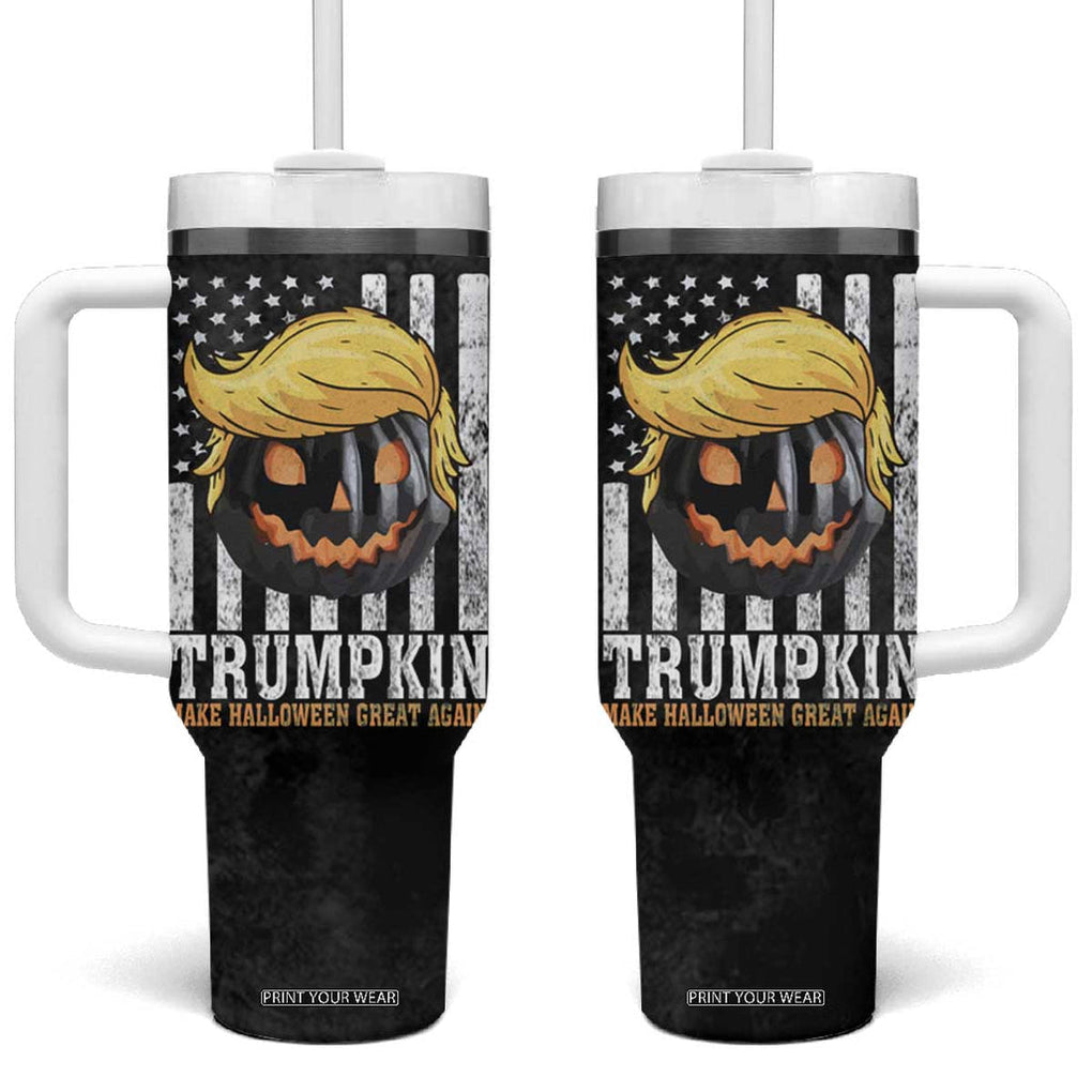 Halloween Trumpkin Tumbler With Handle President Donald Trump 2024 Make Halloween Great Again US Flag TB10 One Size: 40 oz Black Print Your Wear