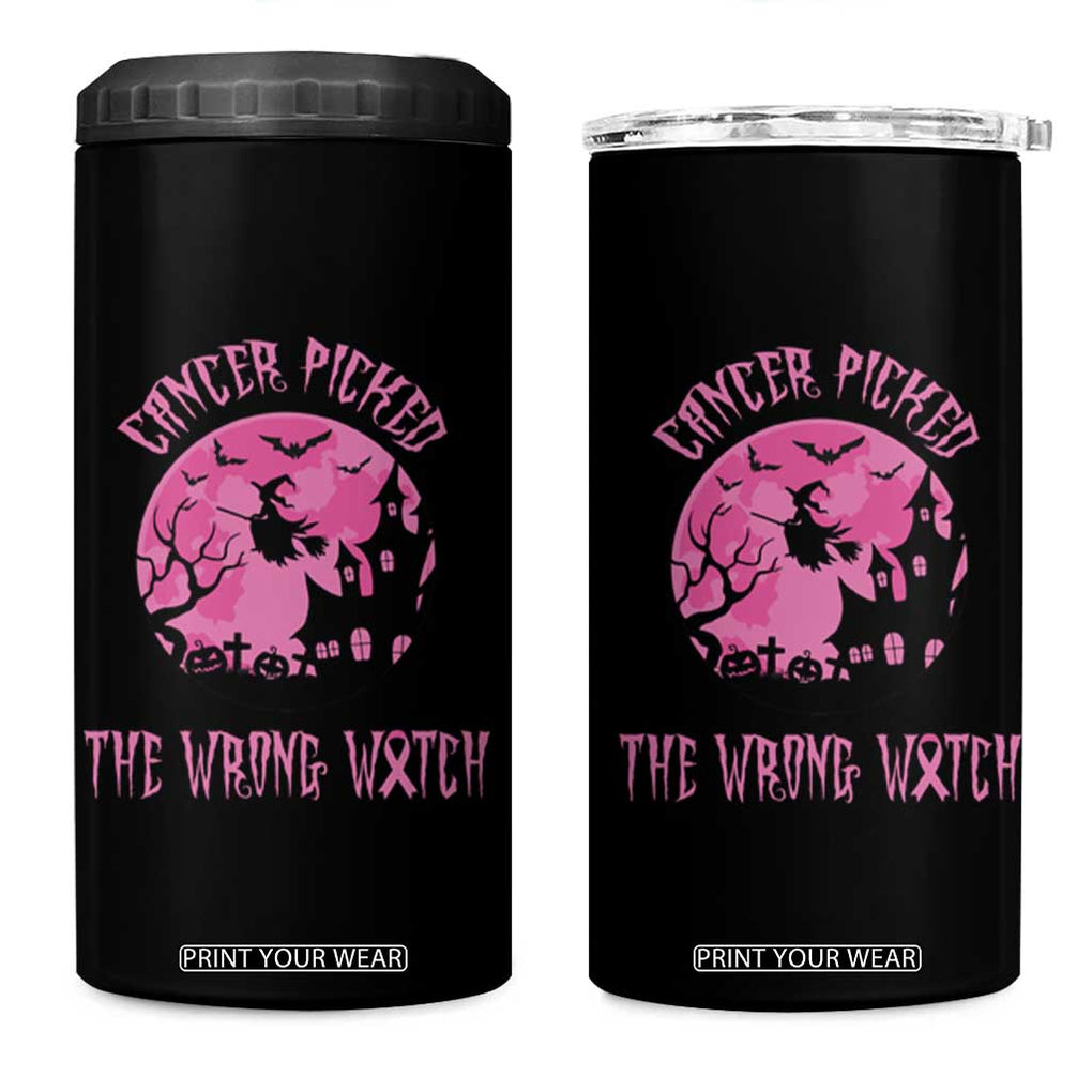 Breast Cancer Awareness Halloween 4 in 1 Can Cooler Tumbler Pink Ribbon Cancer You Picked The Wrong Witch TB10 One Size: 16 oz Black Print Your Wear