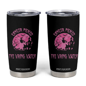 Breast Cancer Awareness Halloween Tumbler Cup Pink Ribbon Cancer You Picked The Wrong Witch TB10 Black Print Your Wear