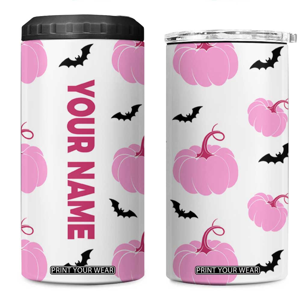 Personalized Halloween Iced Coffee 4 in 1 Can Cooler Tumbler Custom Name Pink Pumpkin TB10 One Size: 16 oz White Print Your Wear