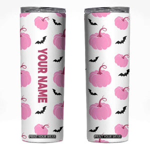 Personalized Halloween Iced Coffee Skinny Tumbler Custom Name Pink Pumpkin TB10 White Print Your Wear