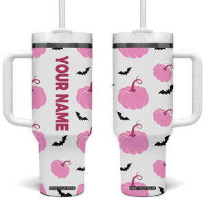 Personalized Halloween Iced Coffee Tumbler With Handle Custom Name Pink Pumpkin TB10 One Size: 40 oz White Print Your Wear