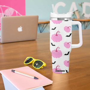 Personalized Halloween Iced Coffee Tumbler With Handle Custom Name Pink Pumpkin TB10 Print Your Wear