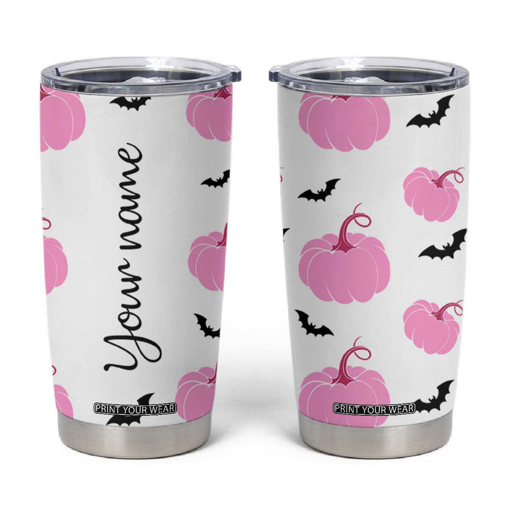 Personalized Halloween Iced Coffee Tumbler Cup Custom Name Pink Pumpkin Cup TB10 White Print Your Wear