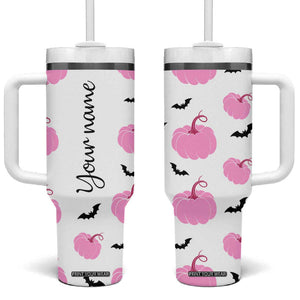 Personalized Halloween Iced Coffee Tumbler With Handle Custom Name Pink Pumpkin Cup TB10 One Size: 40 oz White Print Your Wear