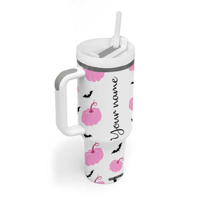 Personalized Halloween Iced Coffee Tumbler With Handle Custom Name Pink Pumpkin Cup TB10 Print Your Wear