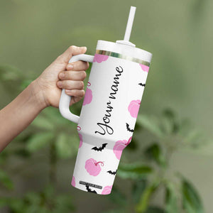 Personalized Halloween Iced Coffee Tumbler With Handle Custom Name Pink Pumpkin Cup TB10 Print Your Wear