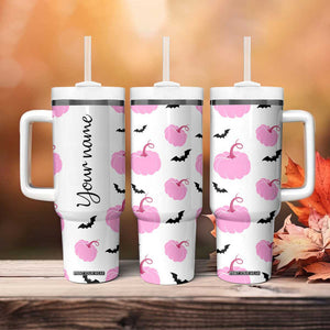 Personalized Halloween Iced Coffee Tumbler With Handle Custom Name Pink Pumpkin Cup TB10 Print Your Wear