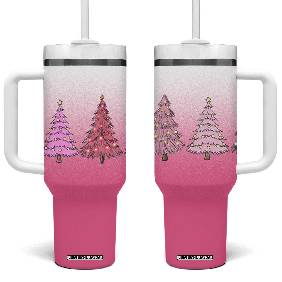 Pink Christmas Tumbler With Handle Xmas Trees Pinkmas Gift For Her TB10 One Size: 40 oz Pink Ombre Print Your Wear