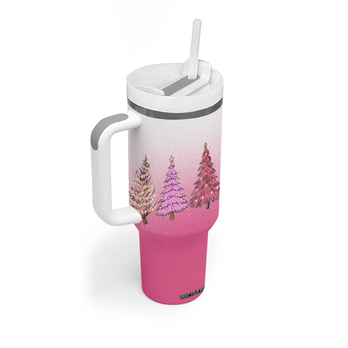 Pink Christmas Tumbler With Handle Xmas Trees Pinkmas Gift For Her TB10 Print Your Wear