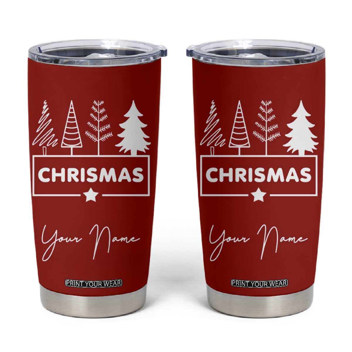 Personalized Christmas Tumbler Cup Custom Name Xmas Tree Gifts for Mom Her Coworkers TB10 Red Print Your Wear