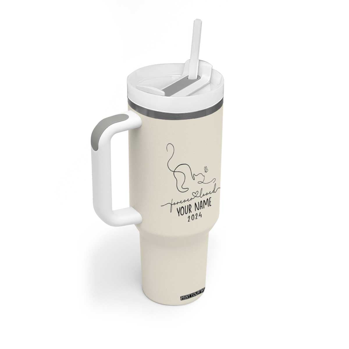 Personalized Cat Memorial Tumbler With Handle Custom Name Loss of Cat Sympathy TB10 Print Your Wear