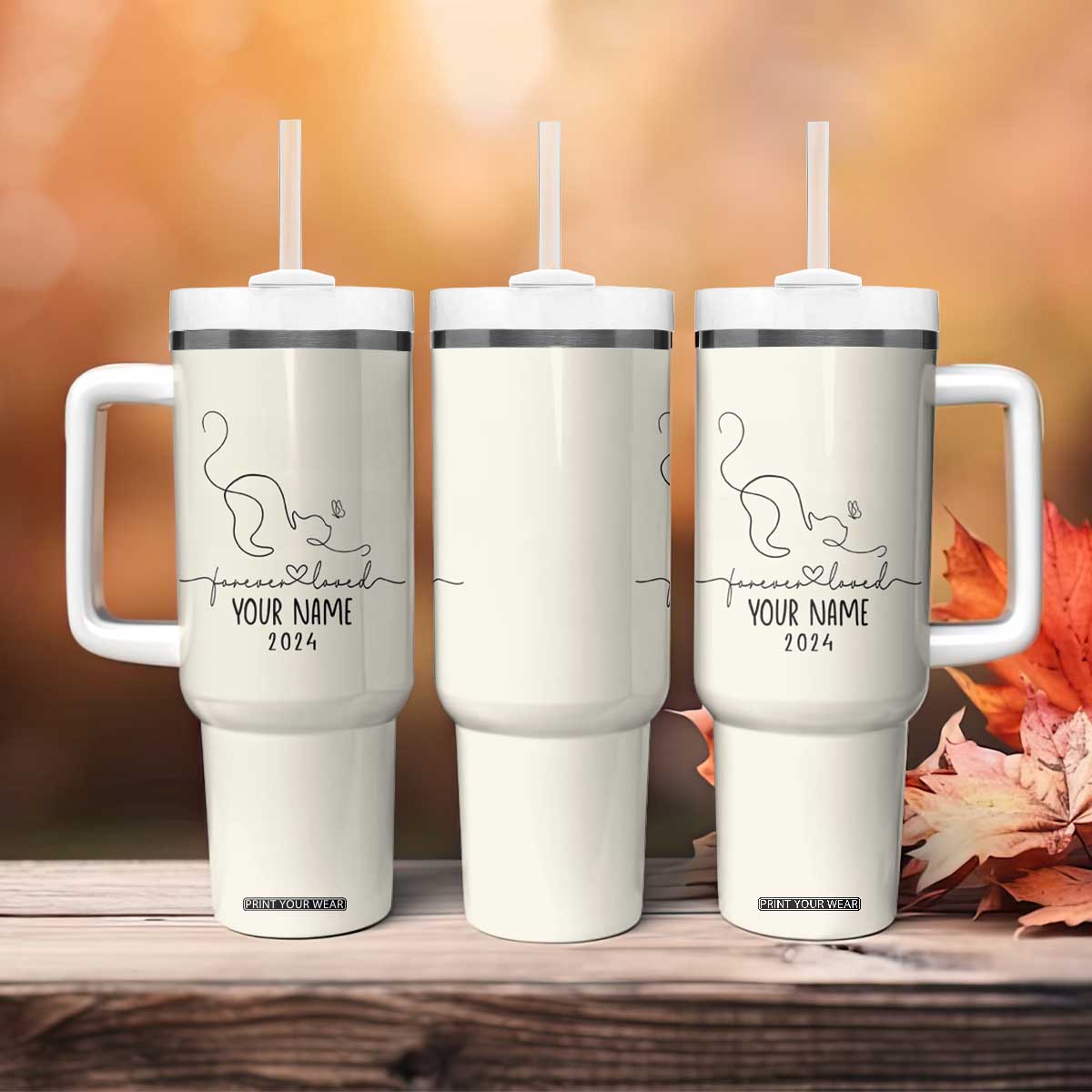 Personalized Cat Memorial Tumbler With Handle Custom Name Loss of Cat Sympathy TB10 Print Your Wear