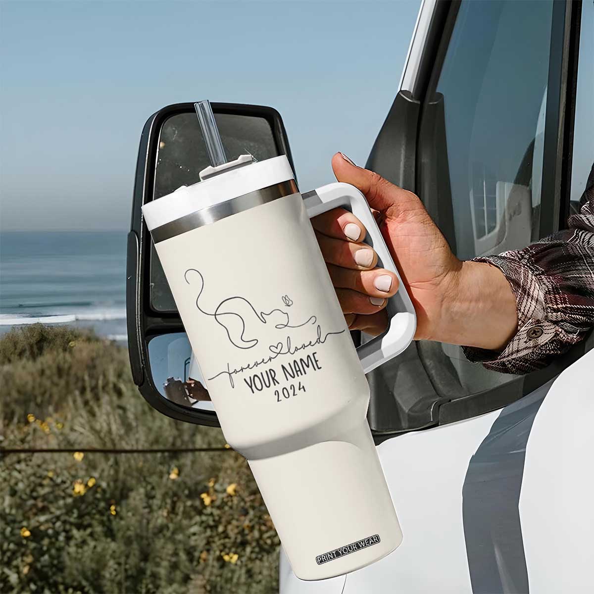 Personalized Cat Memorial Tumbler With Handle Custom Name Loss of Cat Sympathy TB10 Print Your Wear