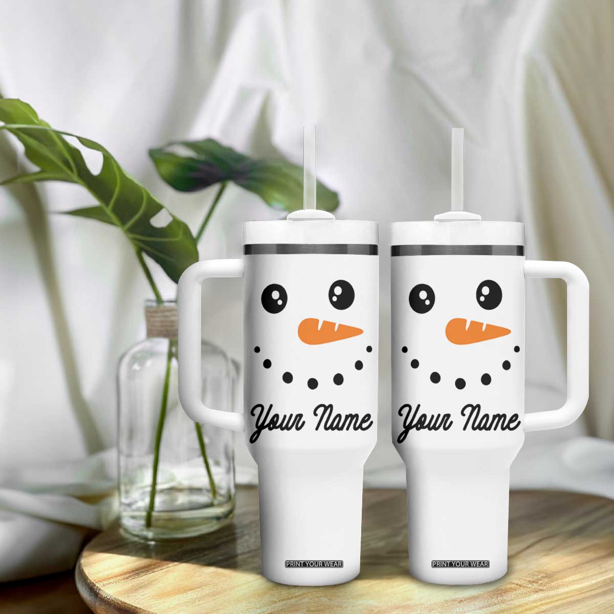 Personalized Christmas Tumbler With Handle Custom Name Xmas Gift Snowman Face Family Matching Set TB10 Print Your Wear