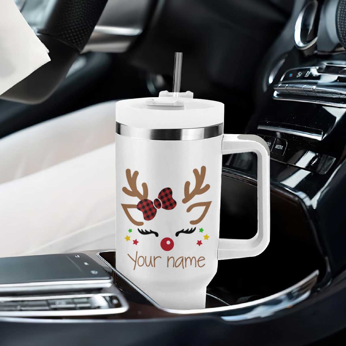 Personalized Christmas Tumbler With Handle Custom Name Xmas Gift For Kids Girls Face Family Matching Set TB10 Print Your Wear