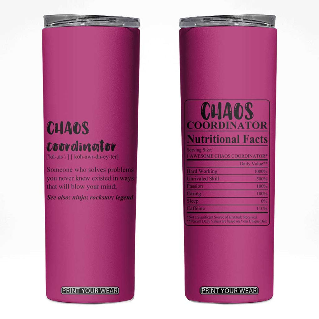 Chaos Coordinator Skinny Tumbler Christmas Gifts for Colleague Coworker Travel Mug Thank You Gift Pink TB10 Pink Print Your Wear