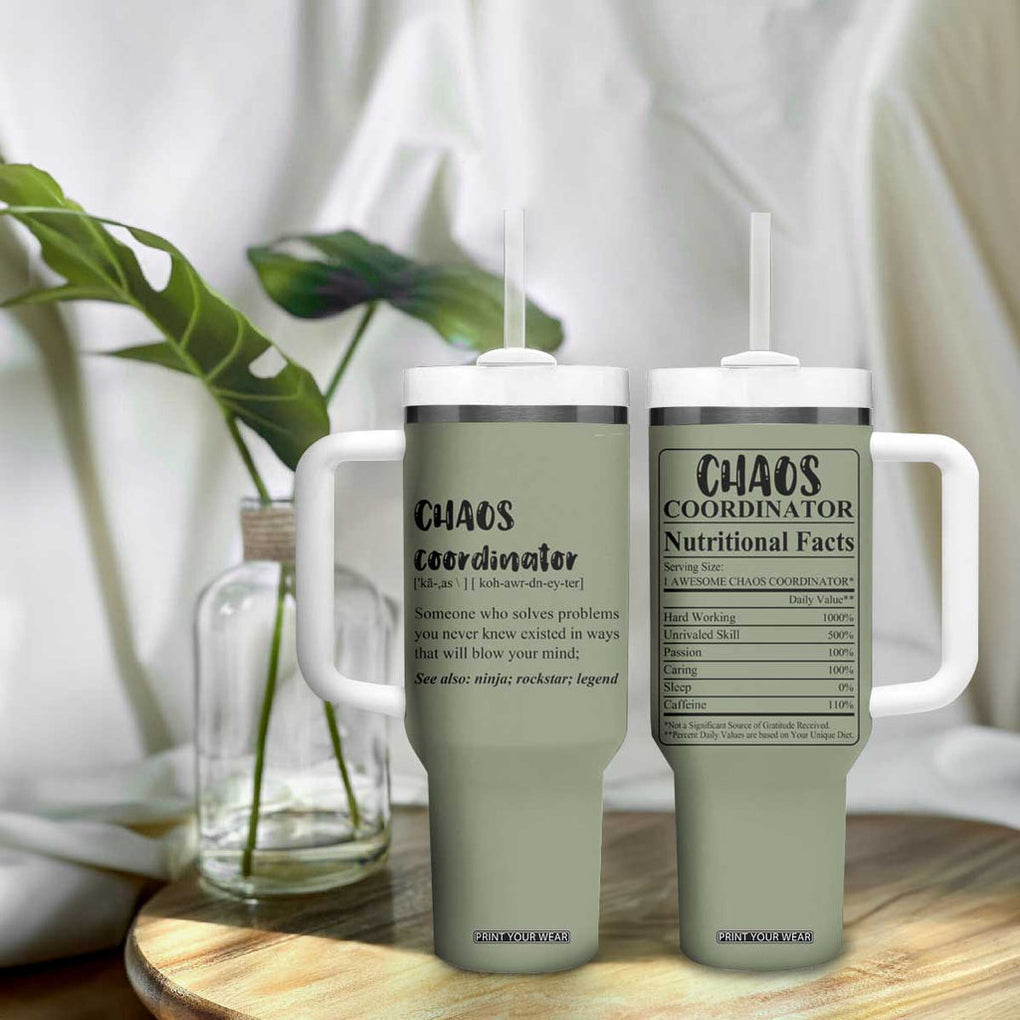 Chaos Coordinator Tumbler With Handle Christmas Gifts for Colleague Coworker Travel Mug Thank You Gift Pink Moss-Green TB10 Print Your Wear