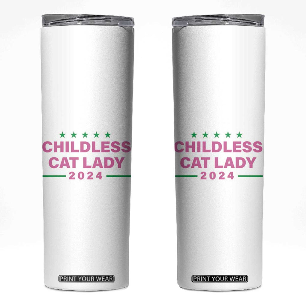 Harris 2024 Skinny Tumbler Childless Cat Lady, Ladies for Kamala TB10 White Print Your Wear