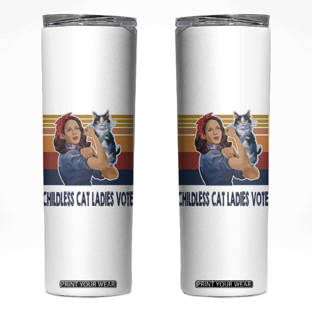 Childless Cat Ladies Vote for Kamala President Skinny Tumbler Harris 2024 Election Vote Blue TB10 White Print Your Wear