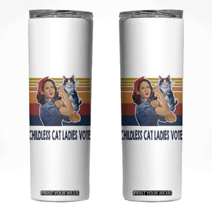 Childless Cat Ladies Vote for Kamala President Skinny Tumbler Harris 2024 Election Vote Blue TB10 White Print Your Wear