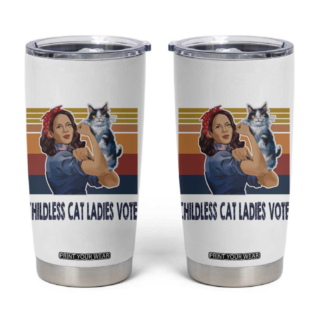 Childless Cat Ladies Vote for Kamala President Tumbler Cup Harris 2024 Election Vote Blue TB10 White Print Your Wear