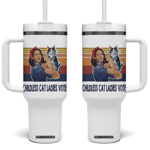 Childless Cat Ladies Vote for Kamala President Tumbler With Handle Harris 2024 Election Vote Blue TB10 One Size: 40 oz White Print Your Wear