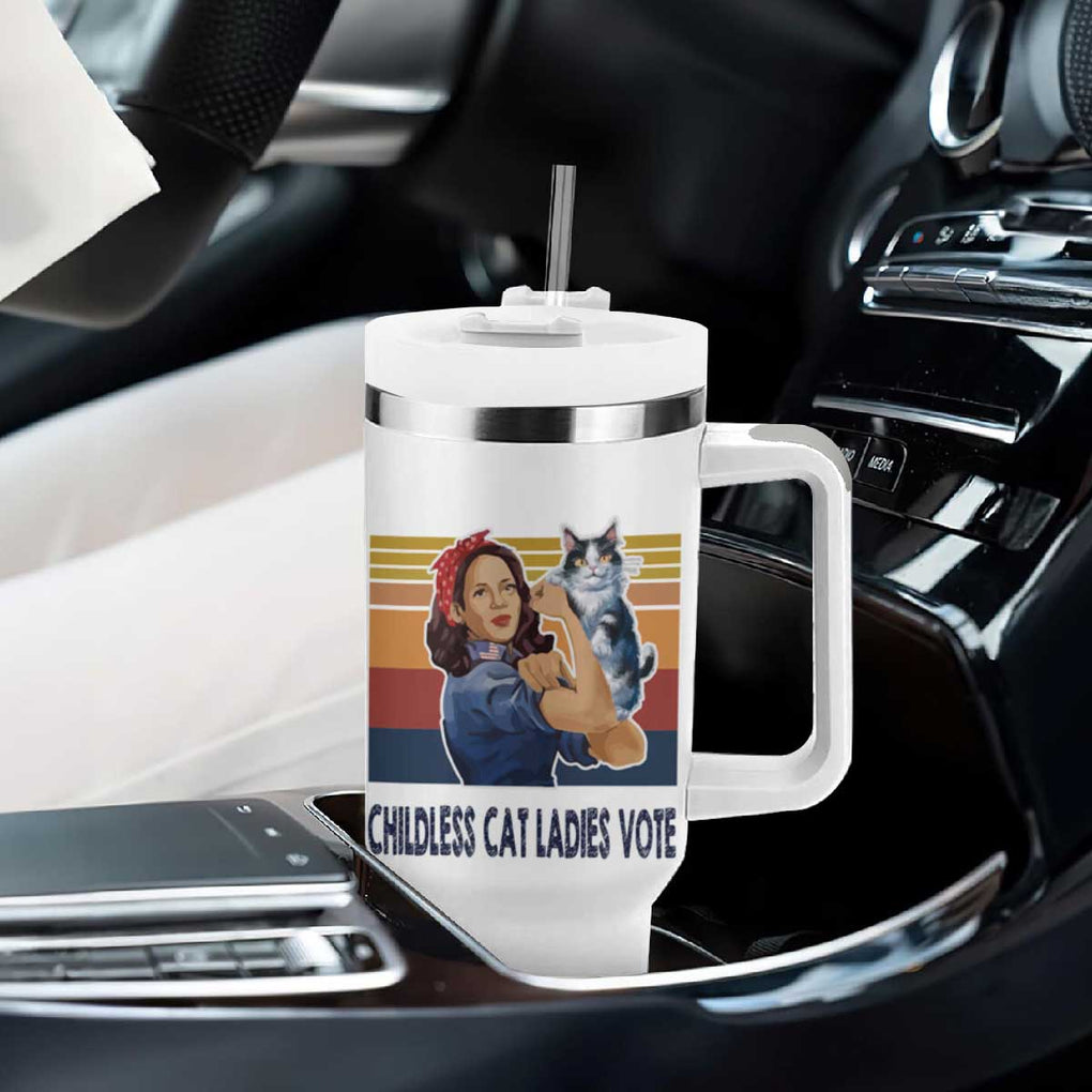 Childless Cat Ladies Vote for Kamala President Tumbler With Handle Harris 2024 Election Vote Blue TB10 Print Your Wear