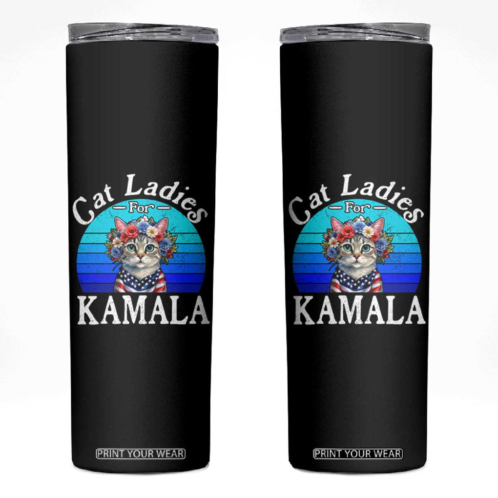 Harris 2024 Skinny Tumbler Cat Lady Ladies for Kamala Madam President TB10 Black Print Your Wear