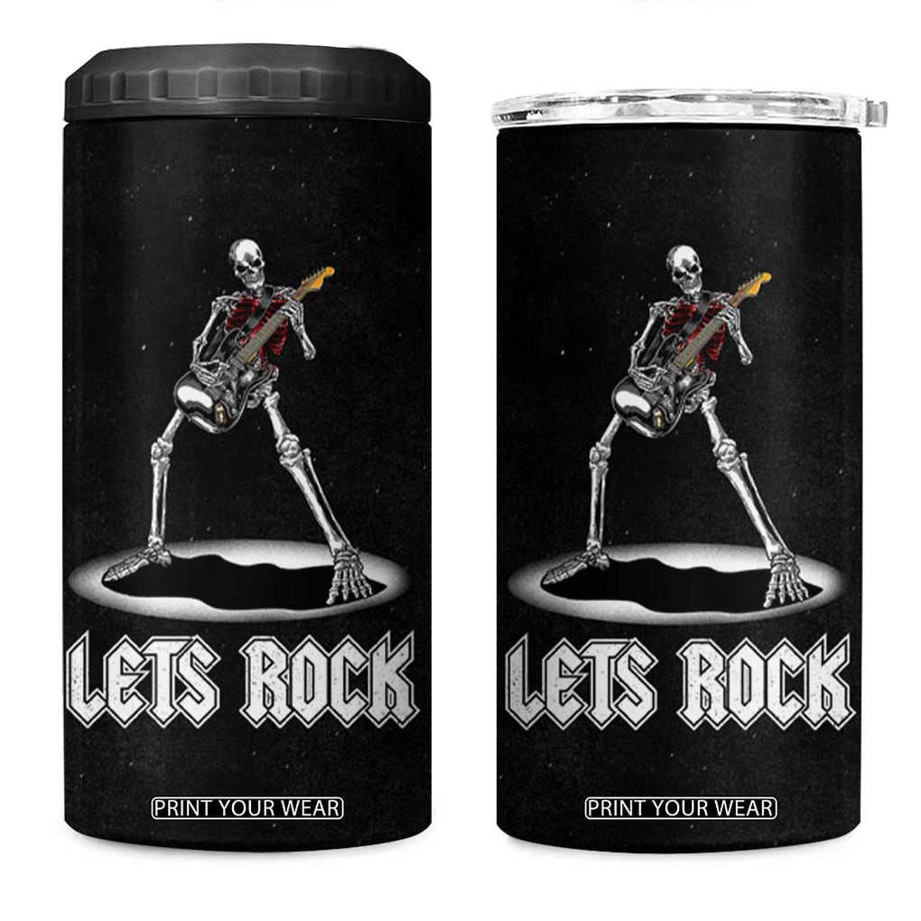 Skeleton Guitar Guy 4 in 1 Can Cooler Tumbler Let's Rock And Roll Band Rock On Vintage Rocker Funny Halloween Gifts TB10 One Size: 16 oz Black Print Your Wear