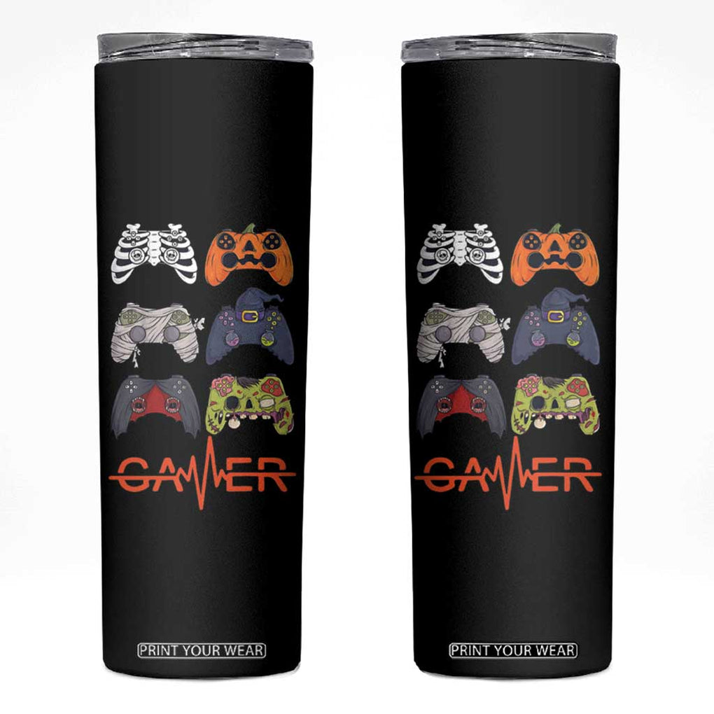 Funny Halloween Skeleton Zombie Gaming Controller Skinny Tumbler Gamer Gaming Gift for Son Boy Teen TB10 Black Print Your Wear