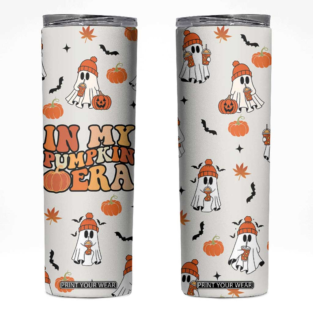 Cute Ghost Fall Coffee Skinny Tumbler In My Pumpkin Era Retro Funny Fall Vibes Thanksgiving Halloween TB10 Cream Print Your Wear