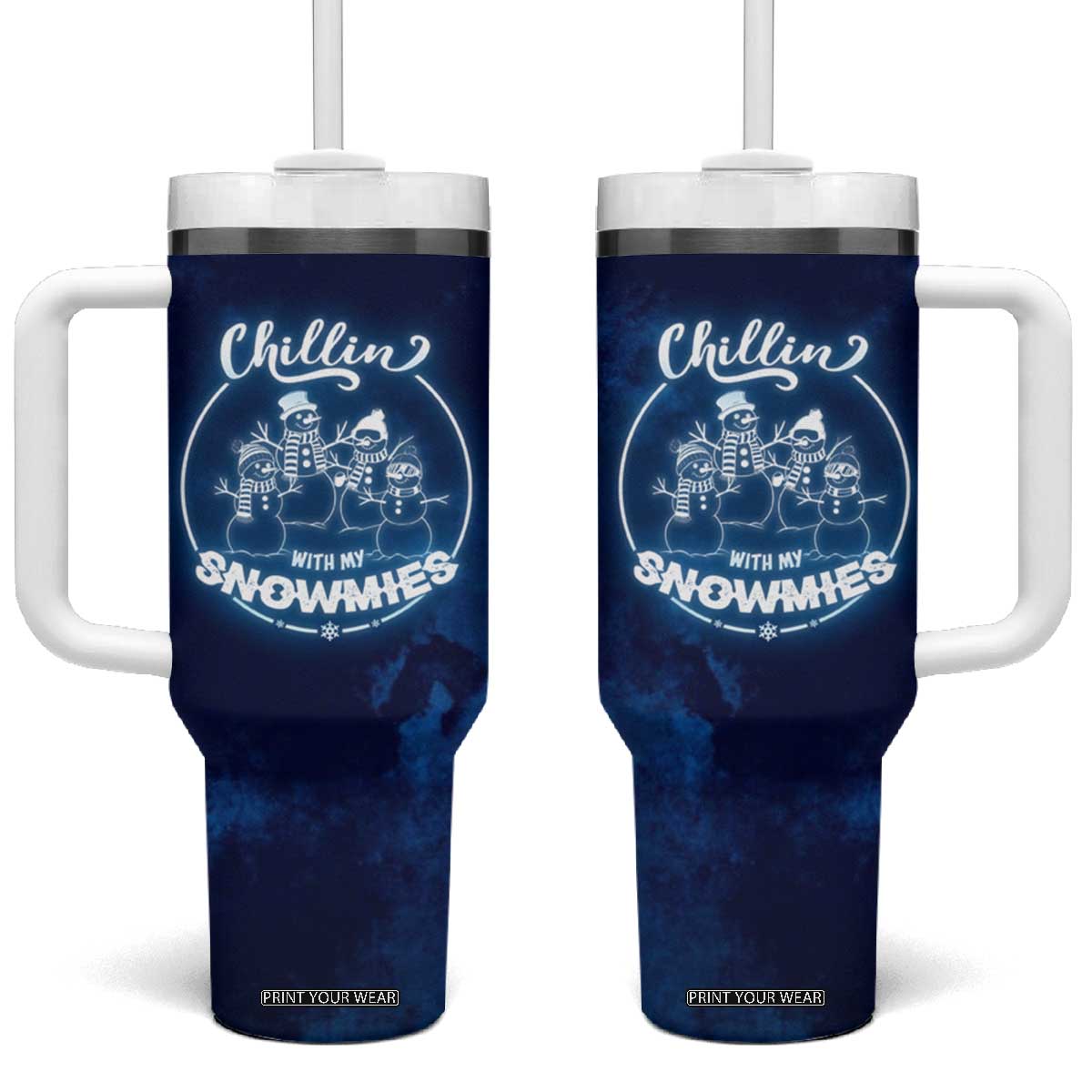 Funny Christmas Tumbler With Handle Snowman Chillin With My Snowmies TB10 One Size: 40 oz Navy Print Your Wear