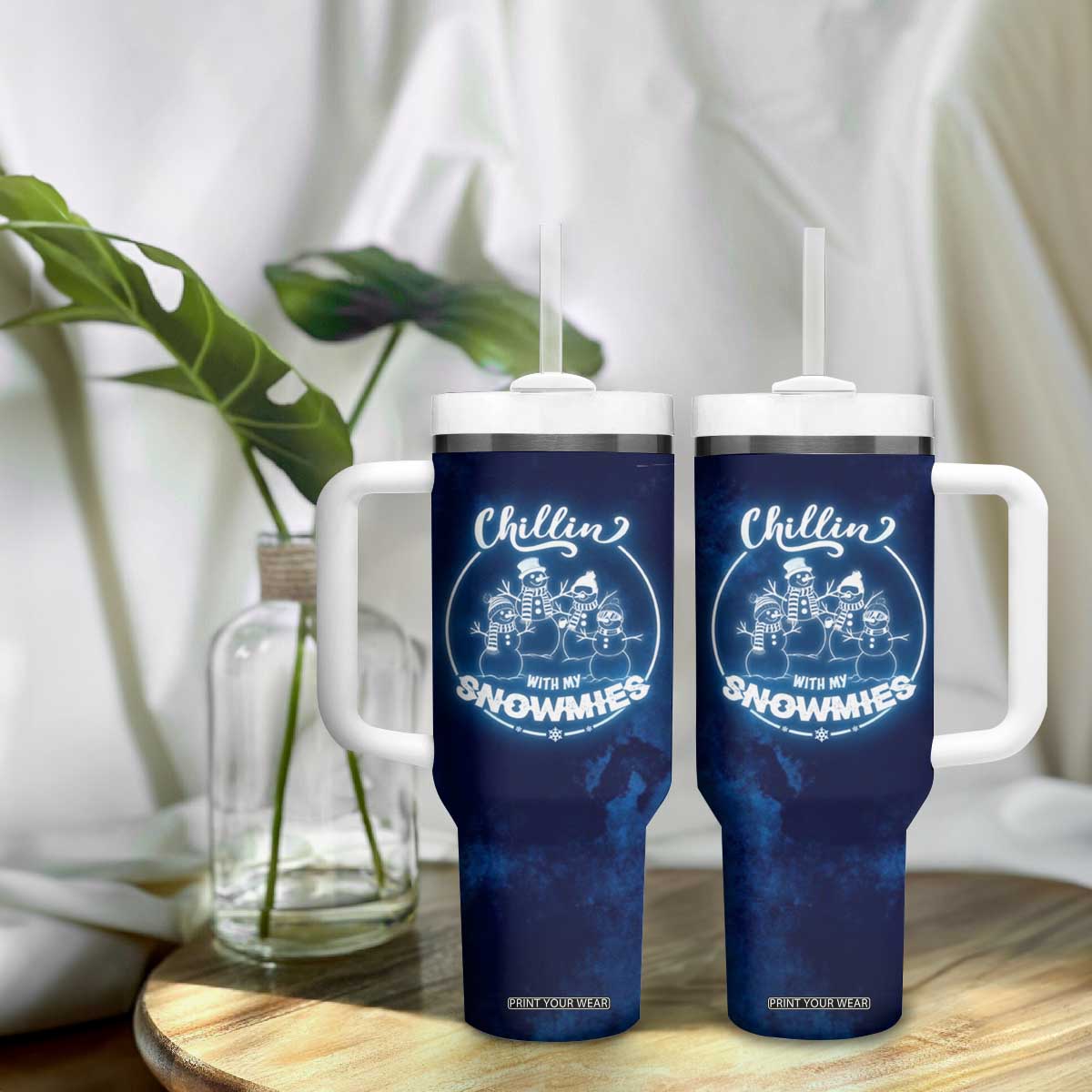 Funny Christmas Tumbler With Handle Snowman Chillin With My Snowmies TB10 Print Your Wear