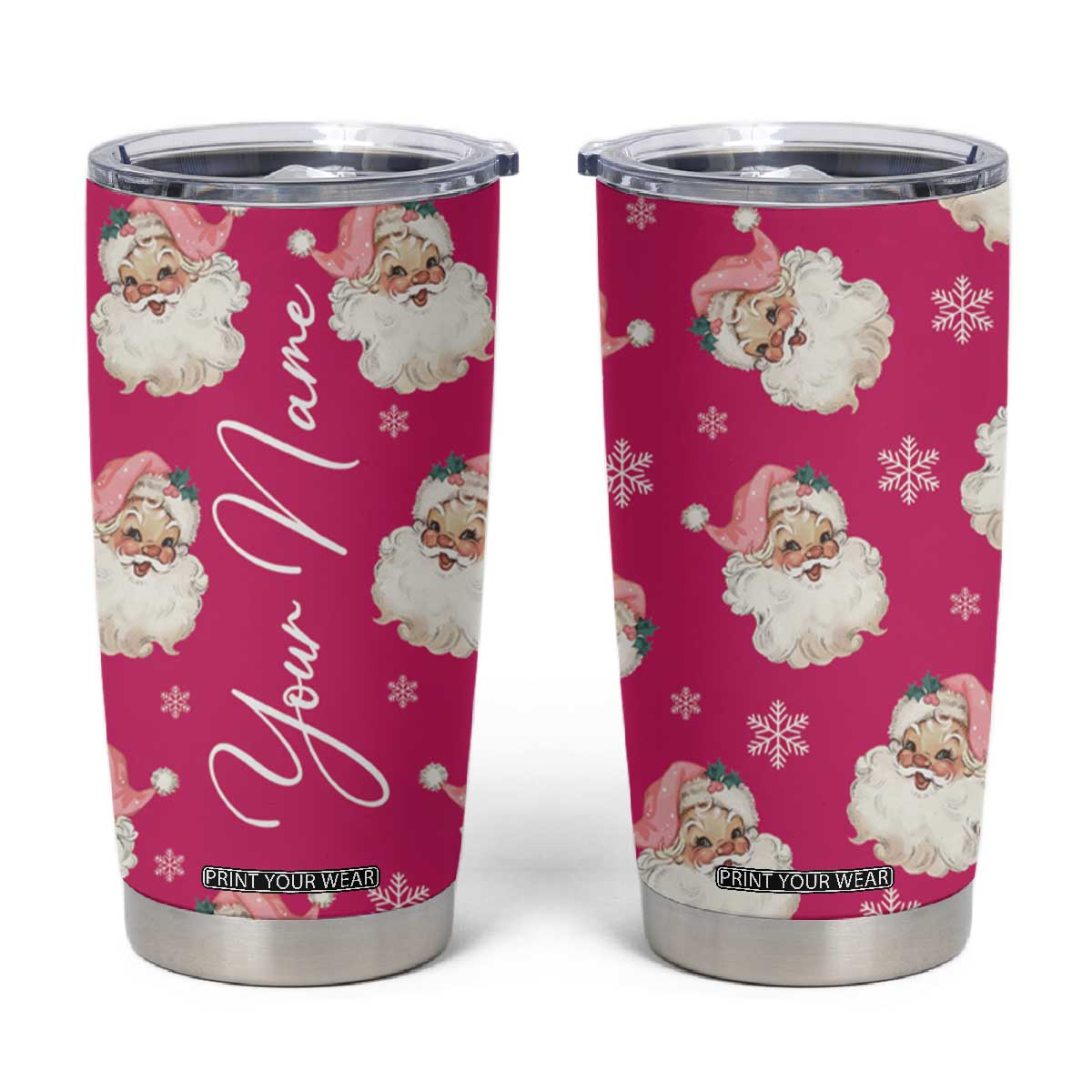 Personalized Christmas Tumbler Cup Custom Name Pink Santa Claus Retro Xmas Gifts TB10 Hot Pink Print Your Wear