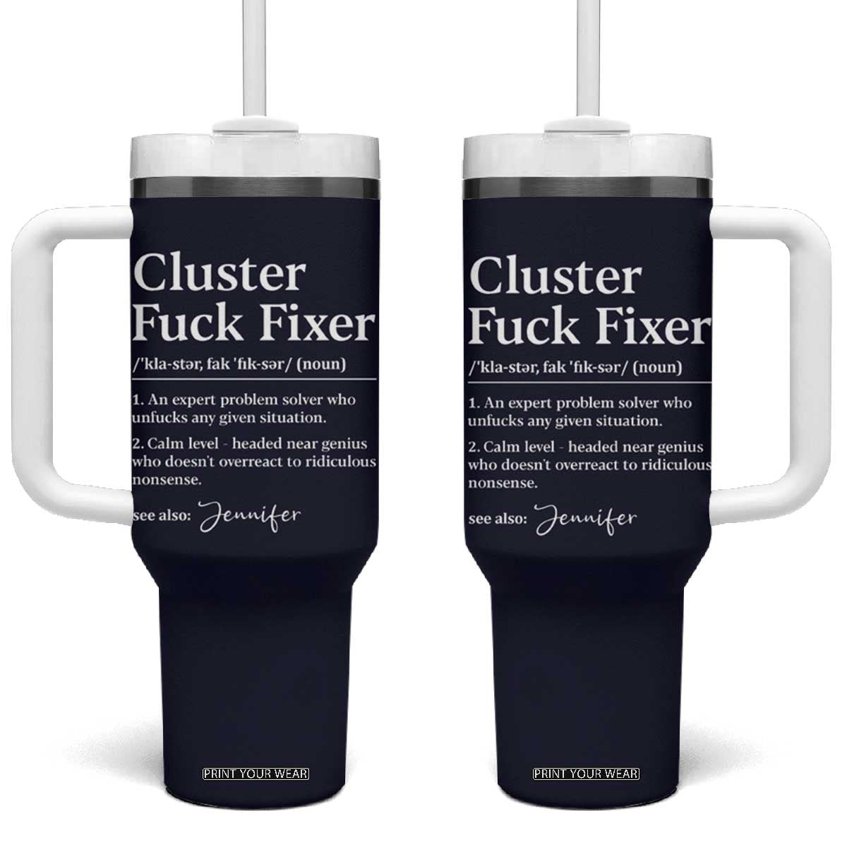 Personalized Coworker Tumbler With Handle Custom Name Cluster Fuck An Expert Problem Solver Christmas Gift Navy TB10 One Size: 40 oz Navy Print Your Wear