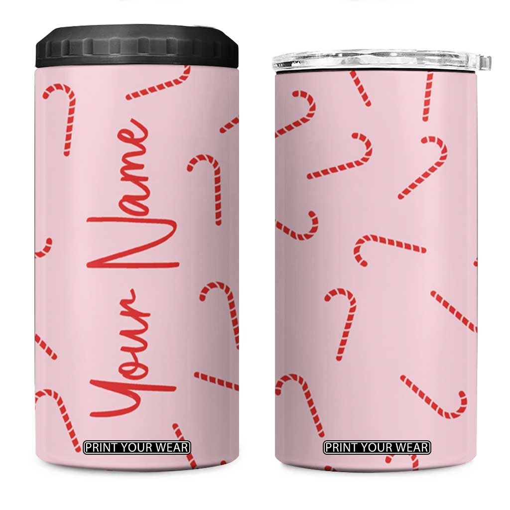 Personalized Christmas 4 in 1 Can Cooler Tumbler Custom Name Candy Canes Pink Xmas Gifts TB10 One Size: 16 oz Pink Print Your Wear