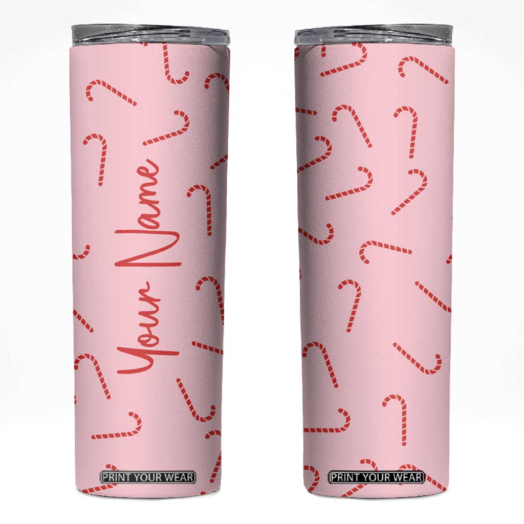 Personalized Christmas Skinny Tumbler Custom Name Candy Canes Pink Xmas Gifts TB10 Pink Print Your Wear